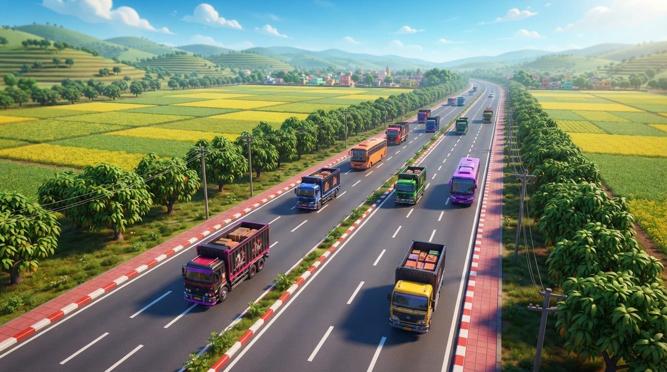 Sunny rural Indian highway
