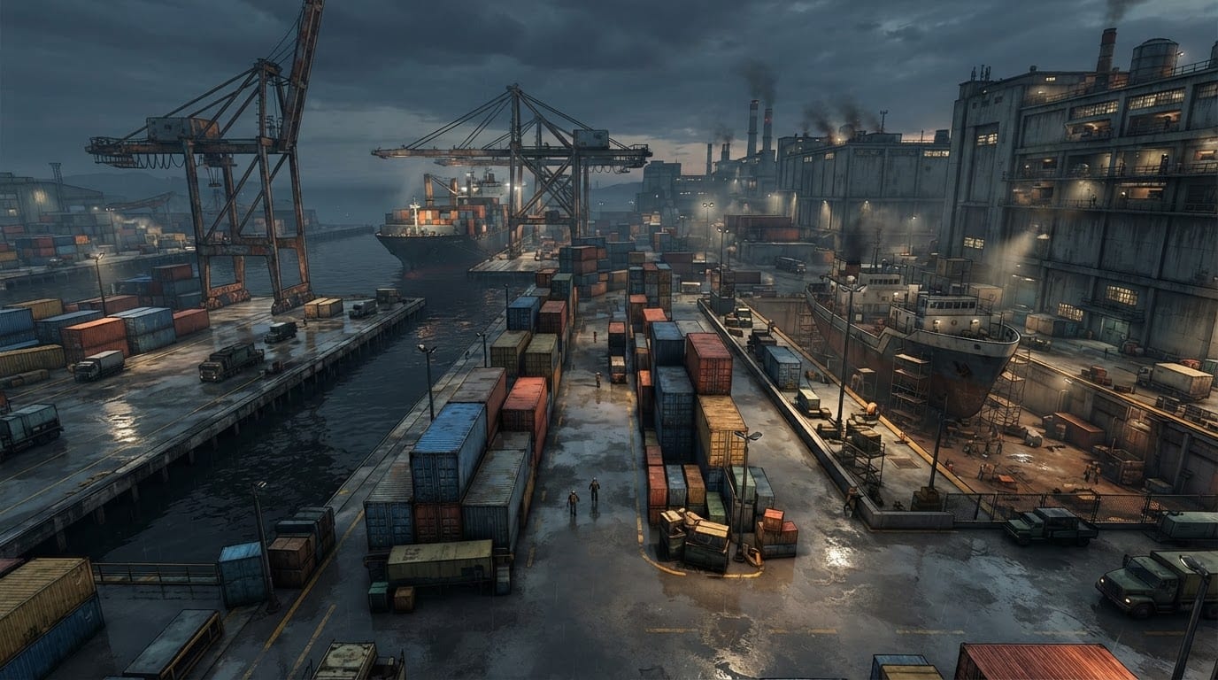 Industrial coastal harbor