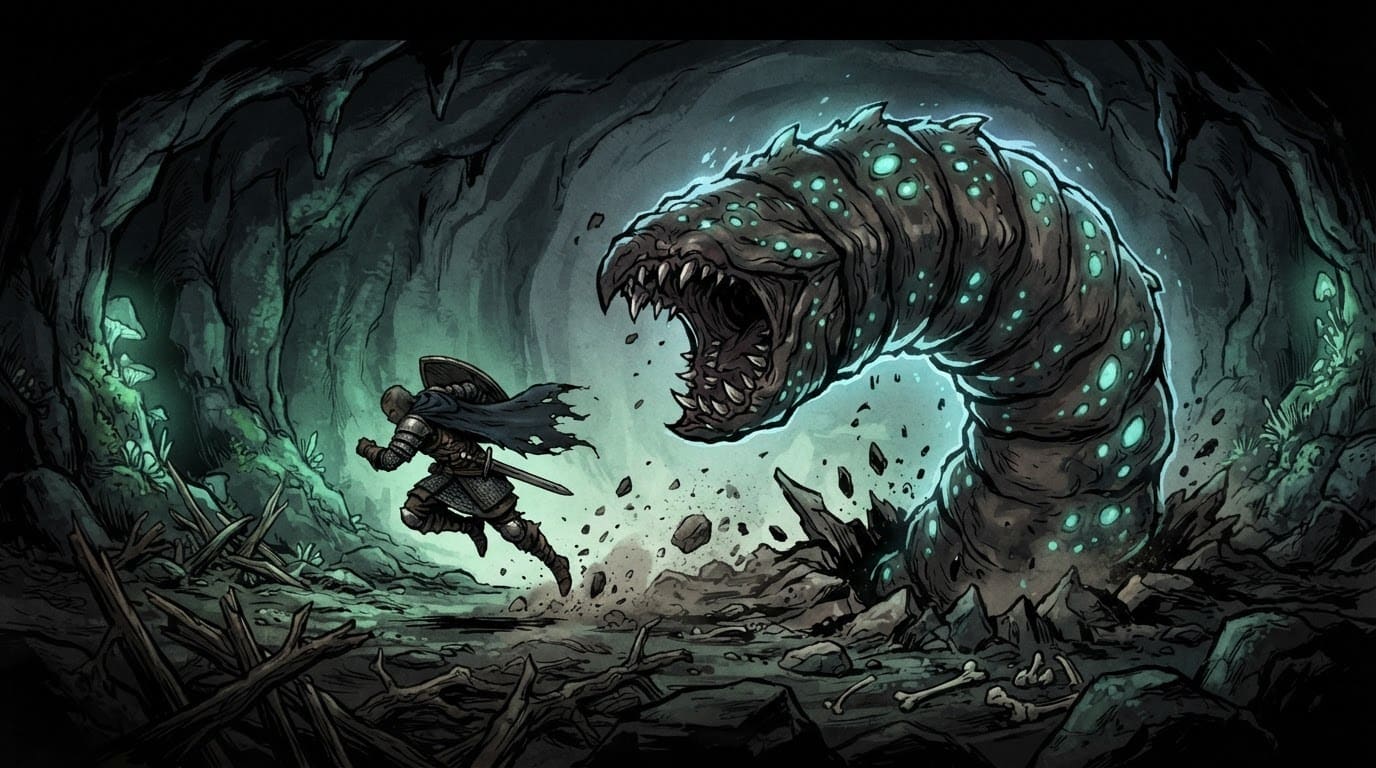 Fight a giant worm boss in the deep