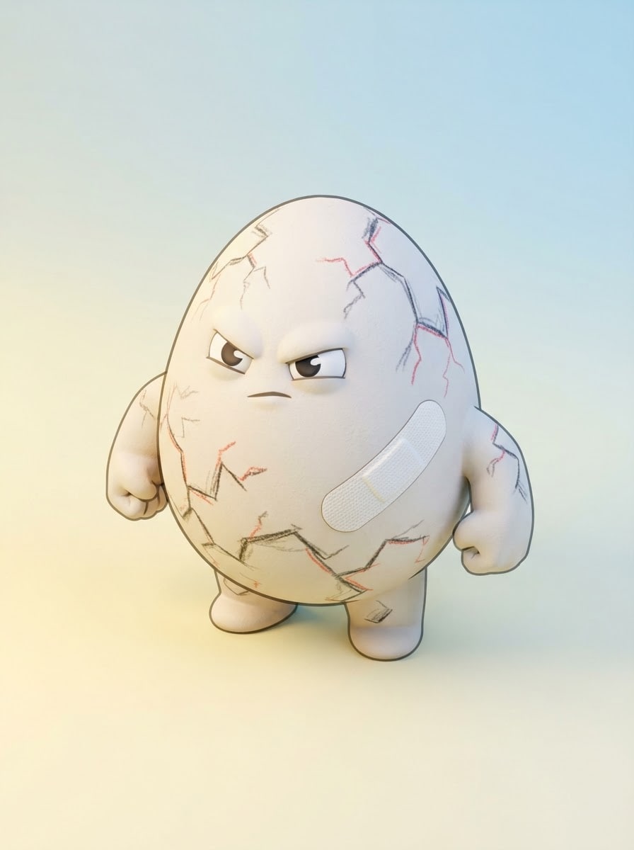 Cracked tough egg with bandage