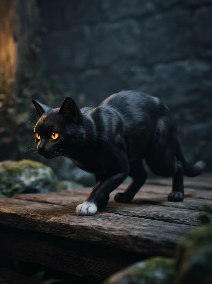 A sleek black she-cat