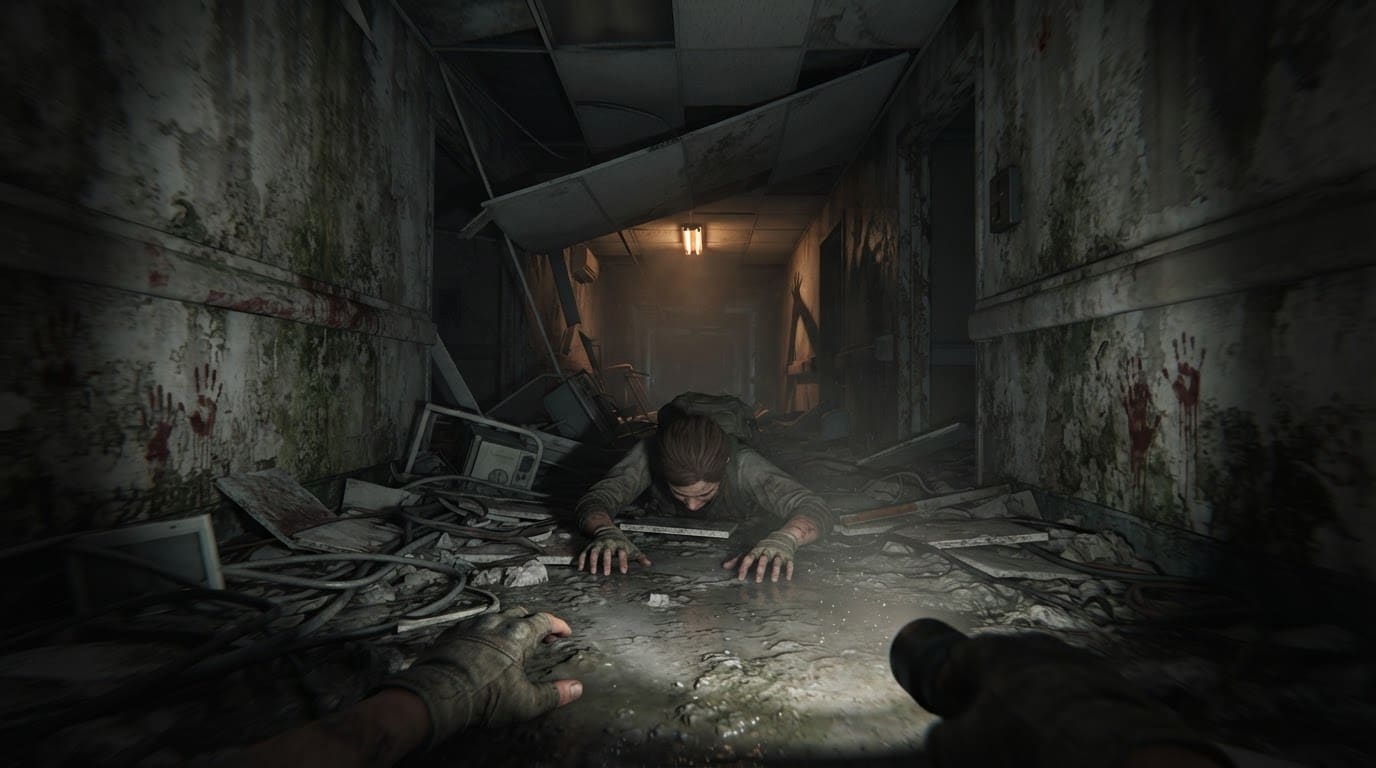 Crawl through collapsed hospital halls