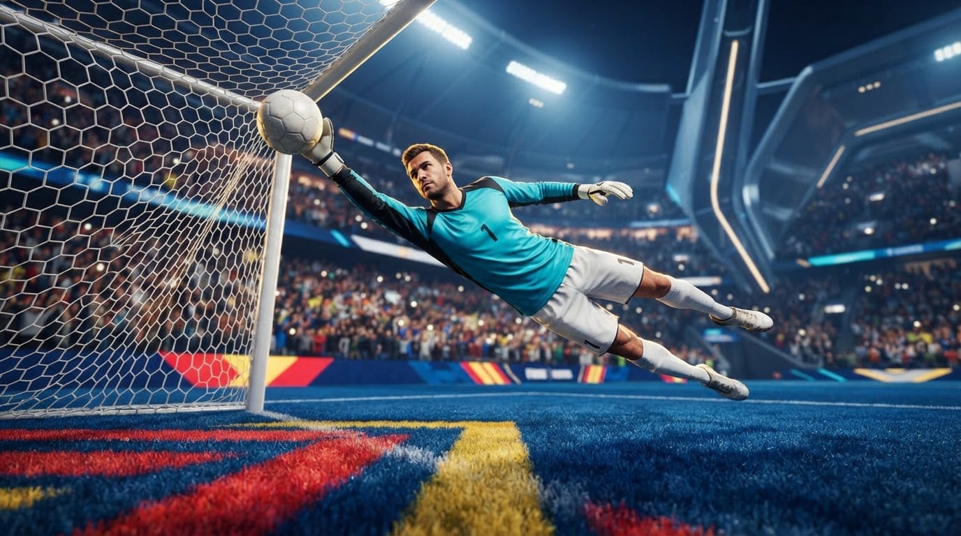 Goalkeeper makes a diving save