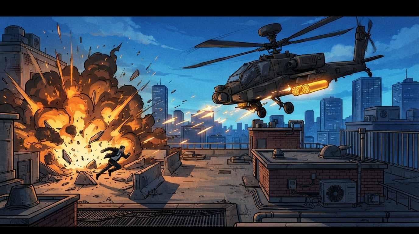 Rooftop helicopter boss fight