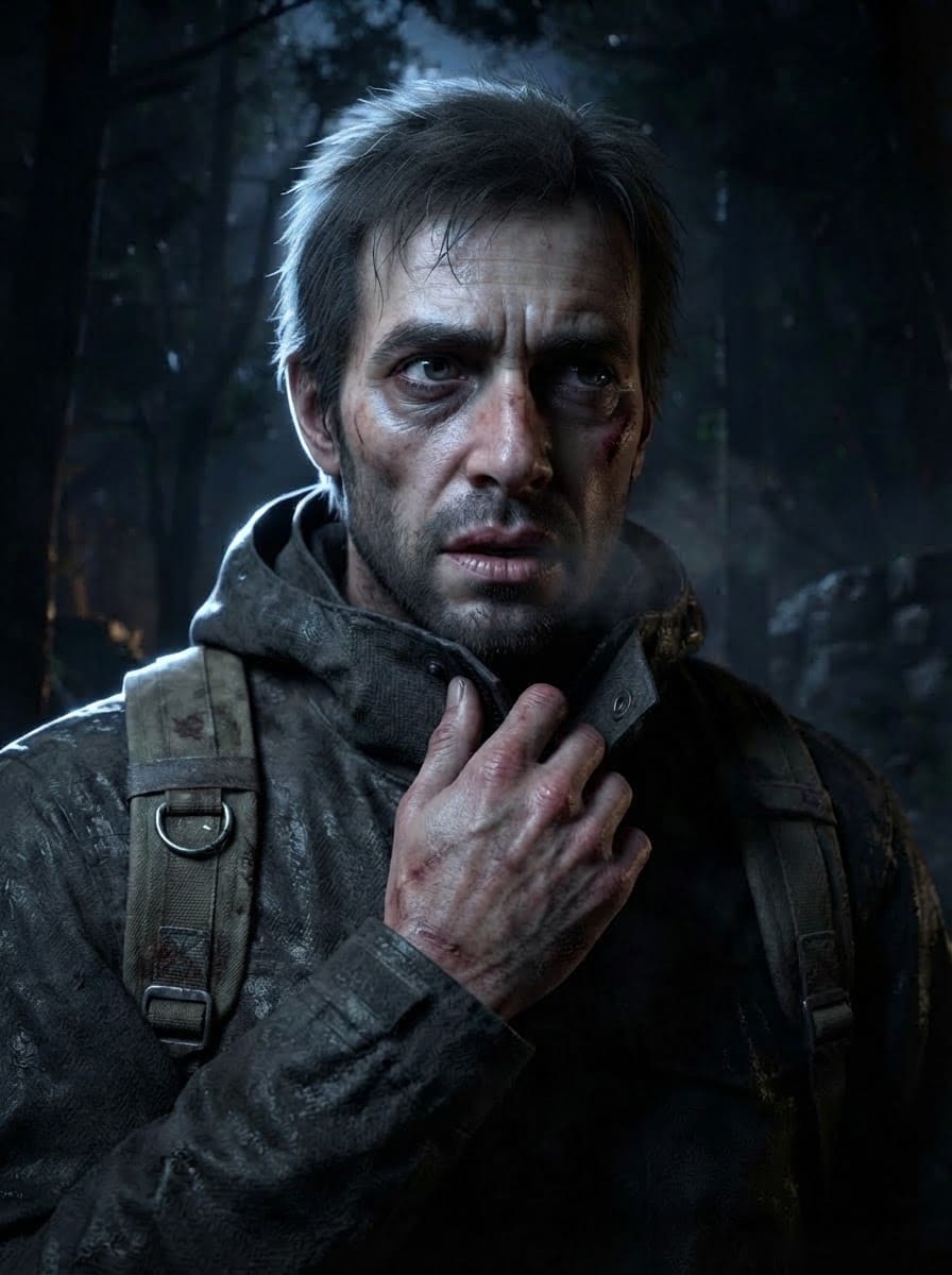 Hiker — face close-up v2 (Silent Escape)
