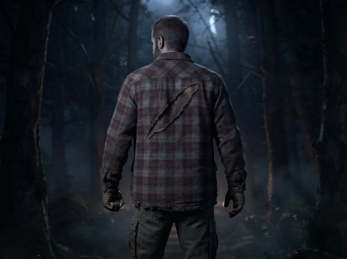 Woodsman — rear view, listening