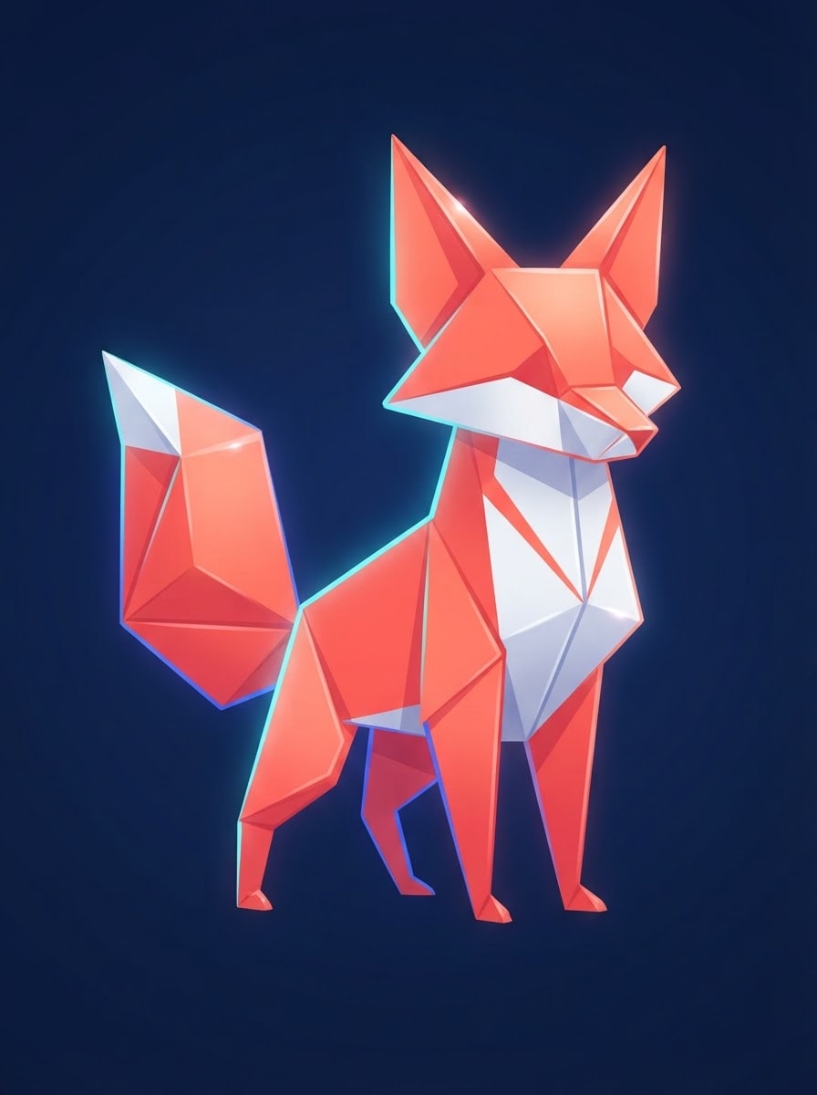A neon origami fox