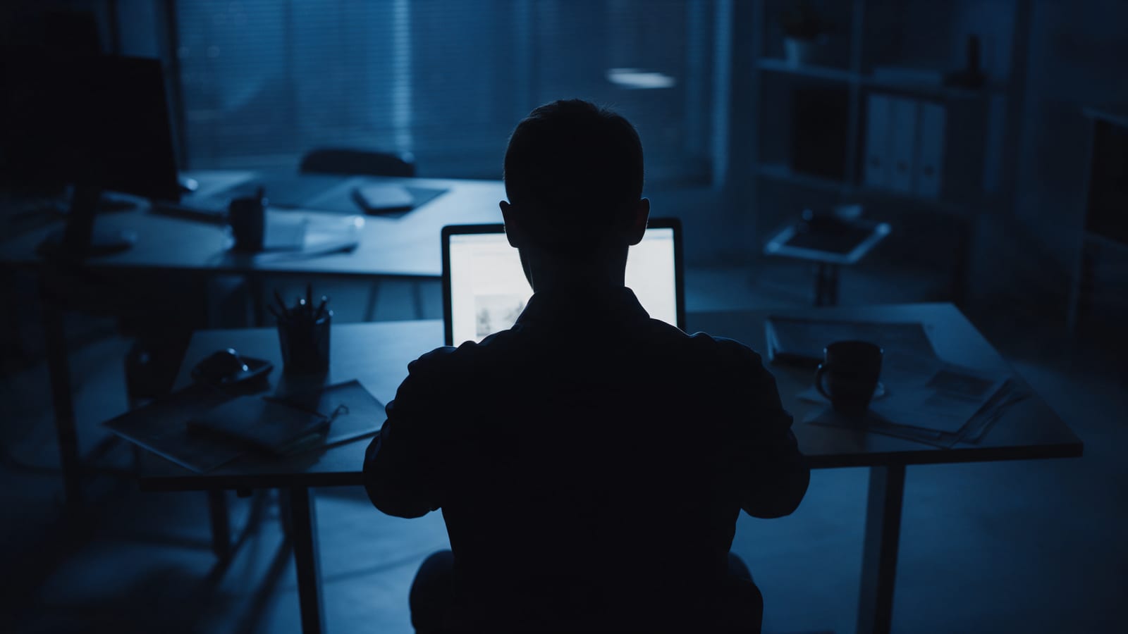 Image: Anonymous silhouette of a man sitting at a laptop