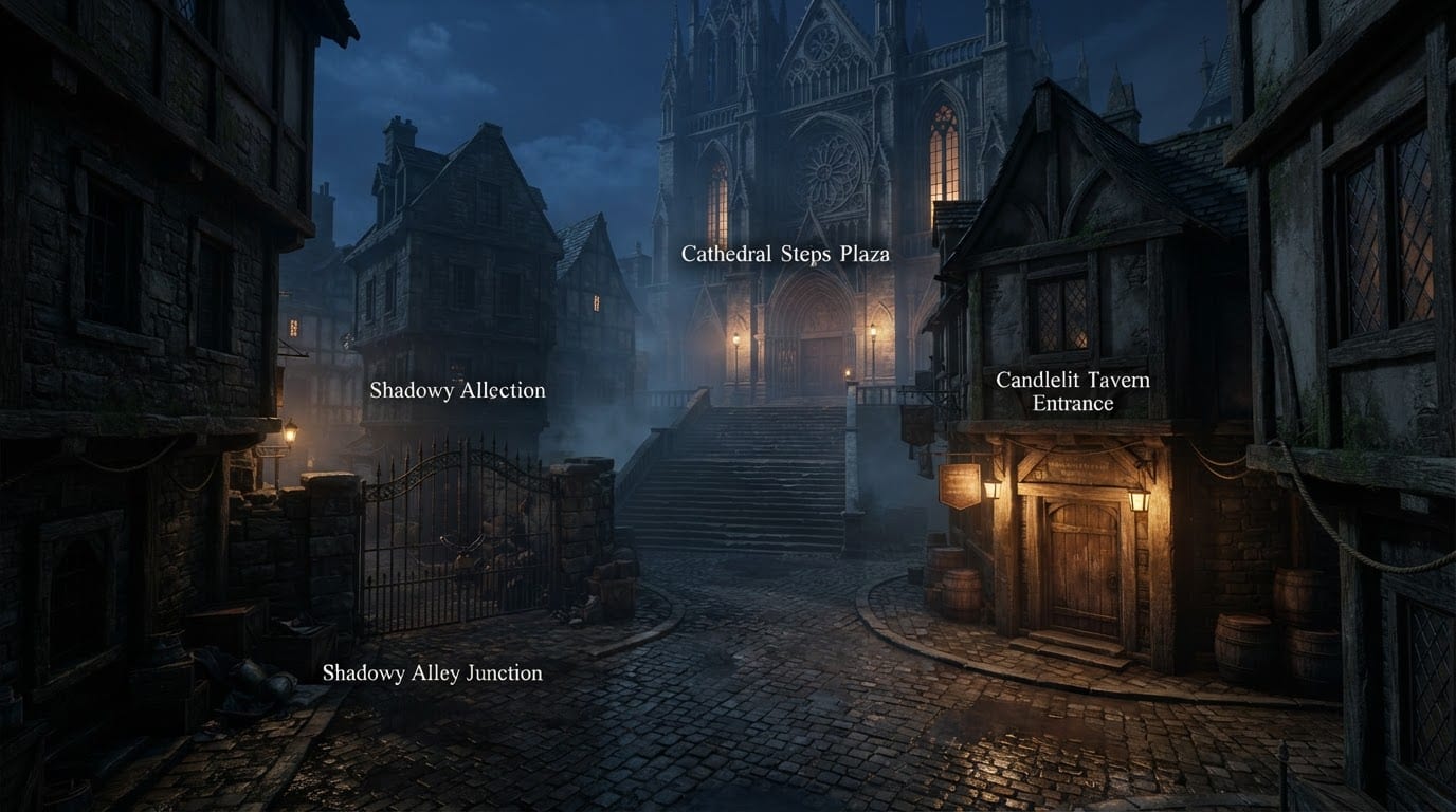 A crumbling gothic city