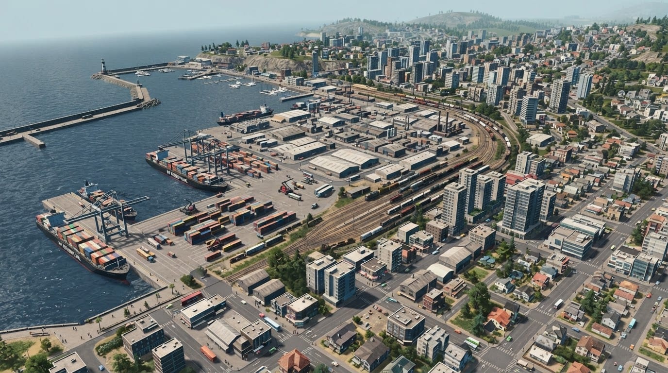 Coastal industrial port city