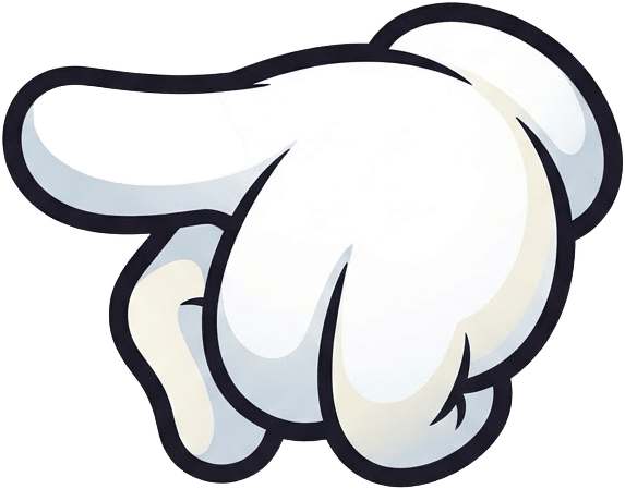 Image: A single white cartoon glove hand seen from above,