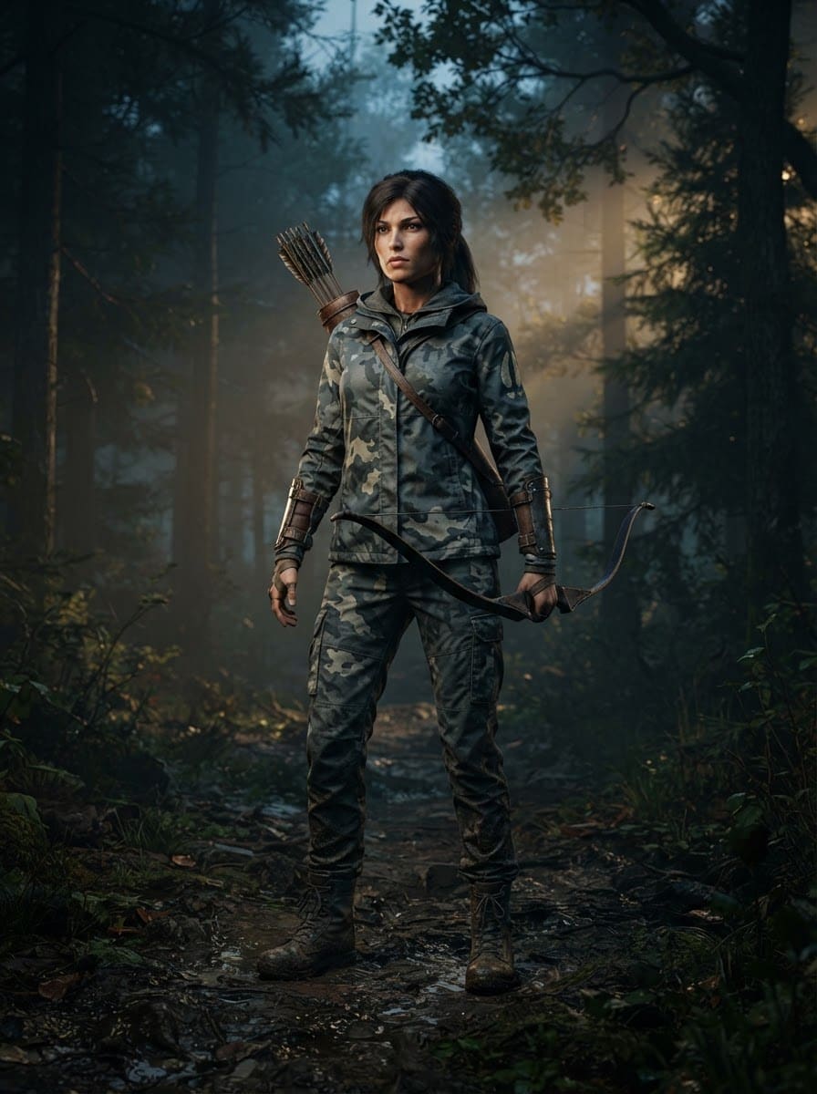 Silent female bow hunter