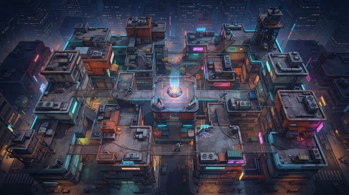 Rooftop city grid arena