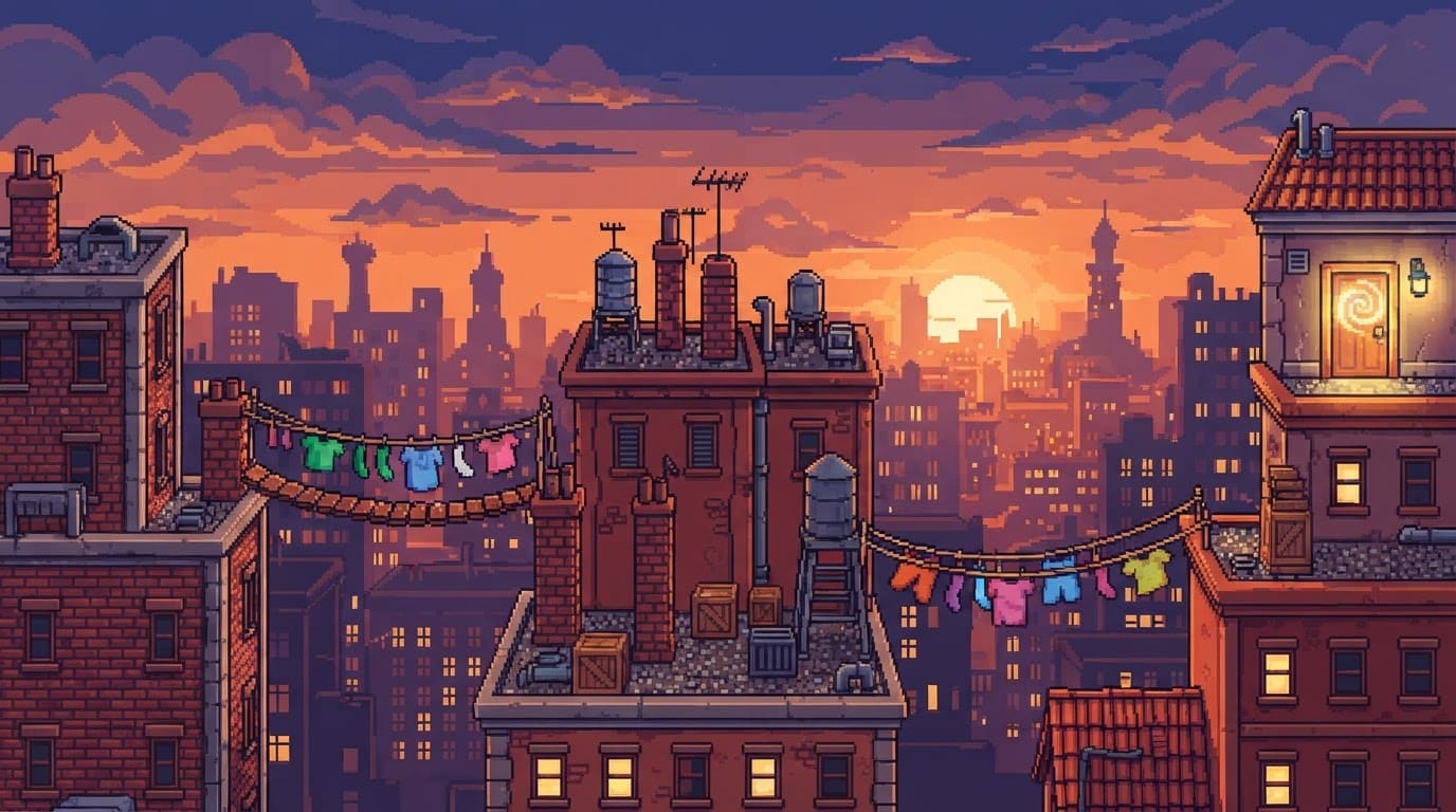 Rooftop city at dusk