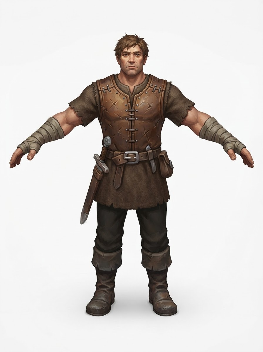 Image: T-pose reference of a medieval fantasy commoner mi