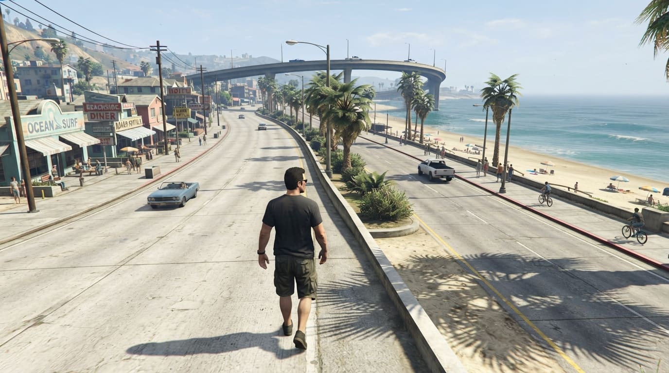 Beachside highway and boardwalk
