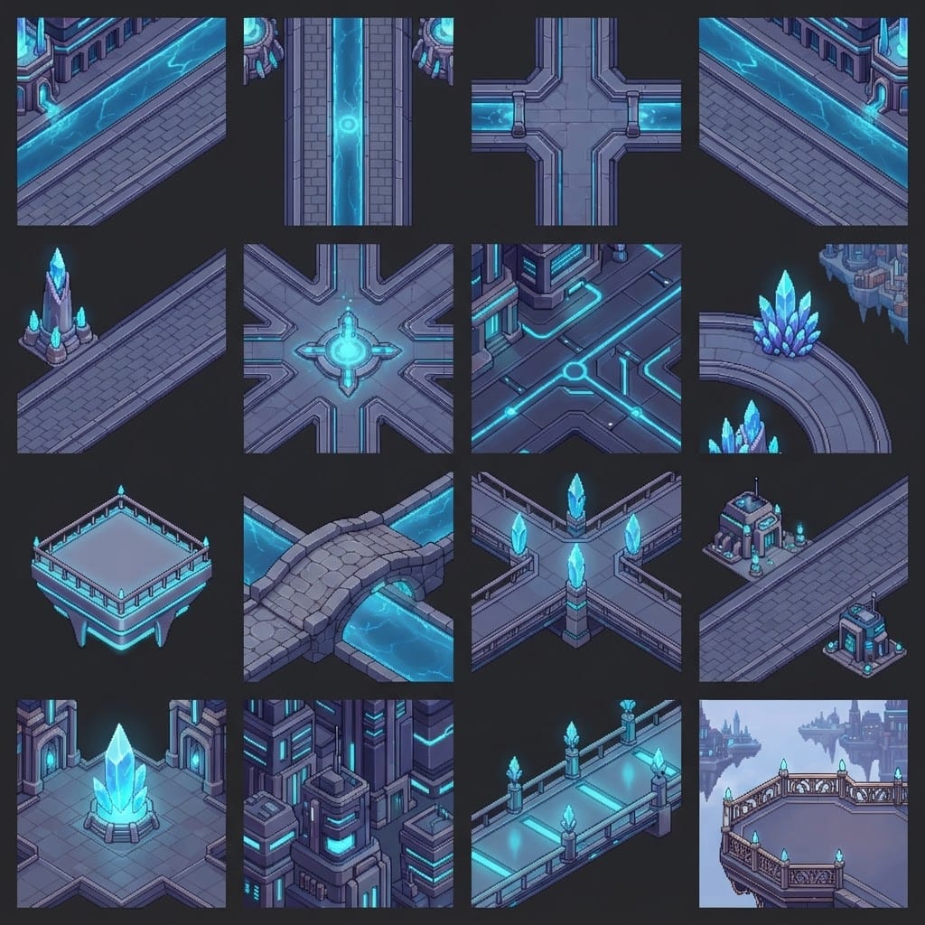 A game tileset sheet of isometric