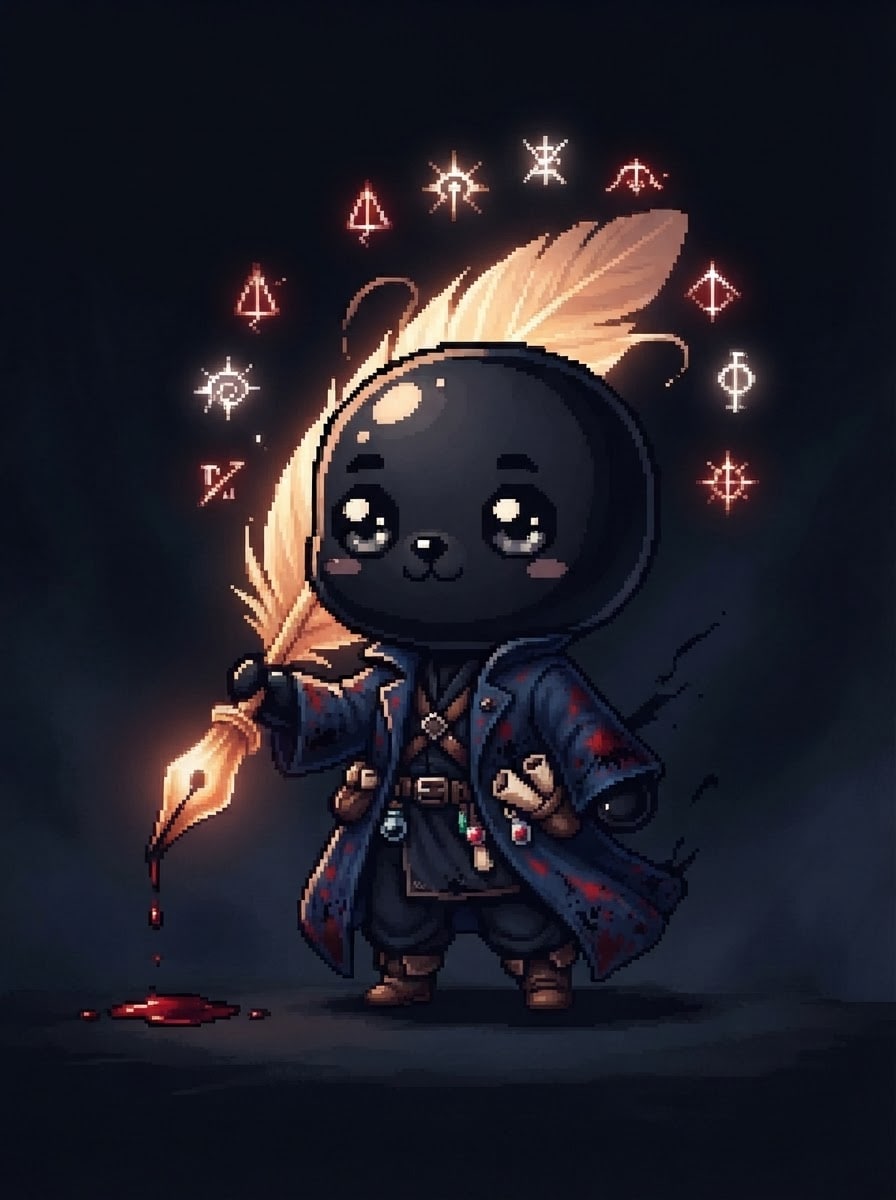 A young ink-stained scribe — cute black body