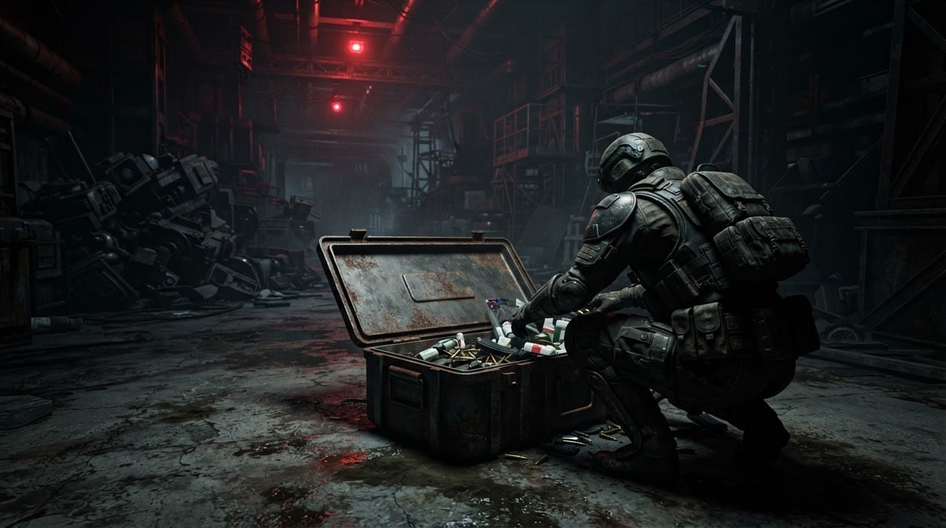 Raid loot crates under red warning lights