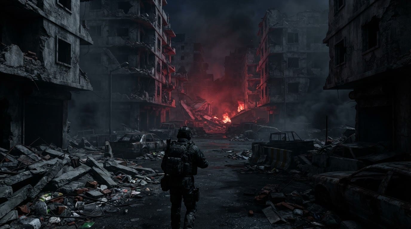 The ruined urban combat arena