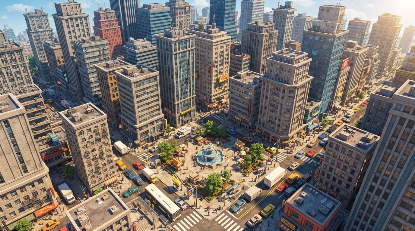 Centro urbano con rascacielos