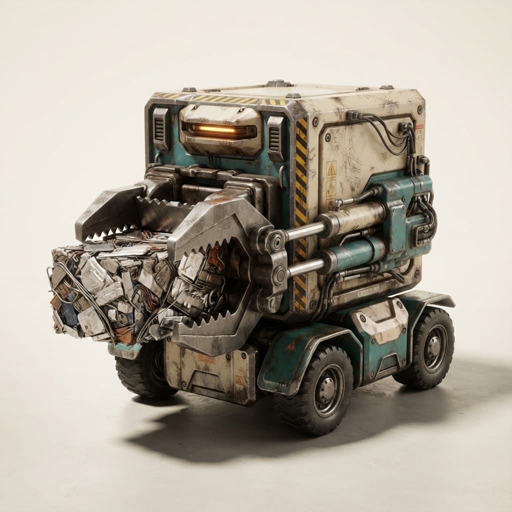 Image: Polished 3D hard-surface concept render of a singl