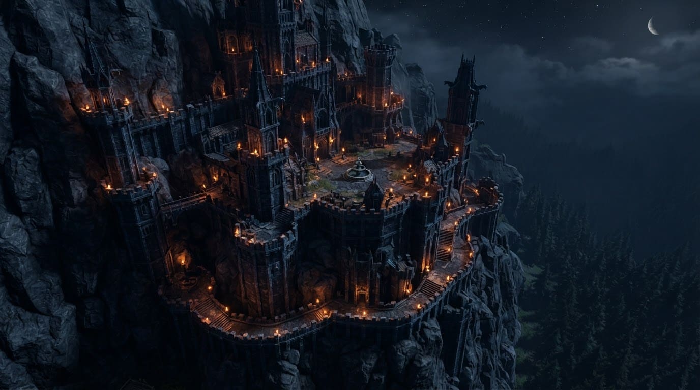 A gothic mountain fortress