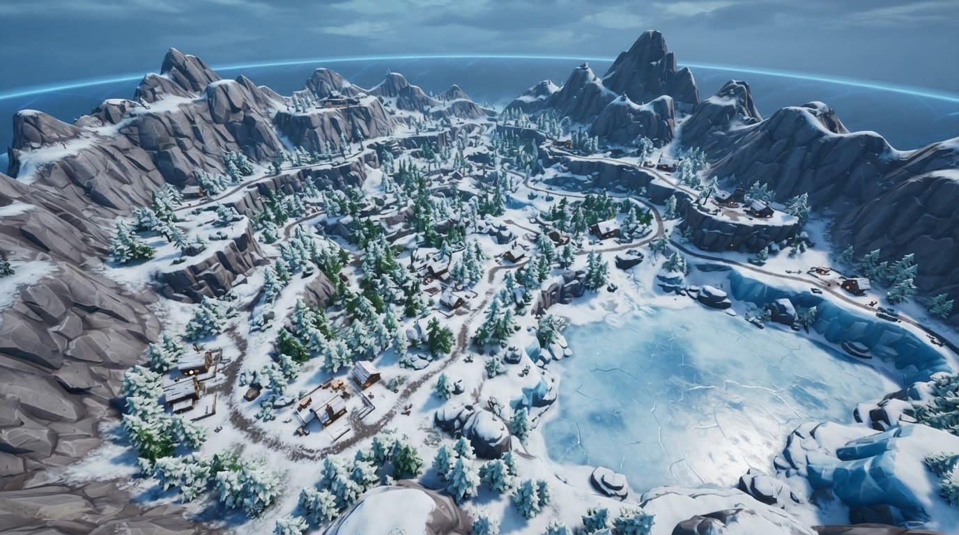 Snowy mountain valley
