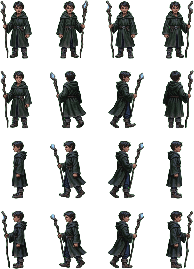 Apprentice Wizard - Facing Sheet (idle + walk)