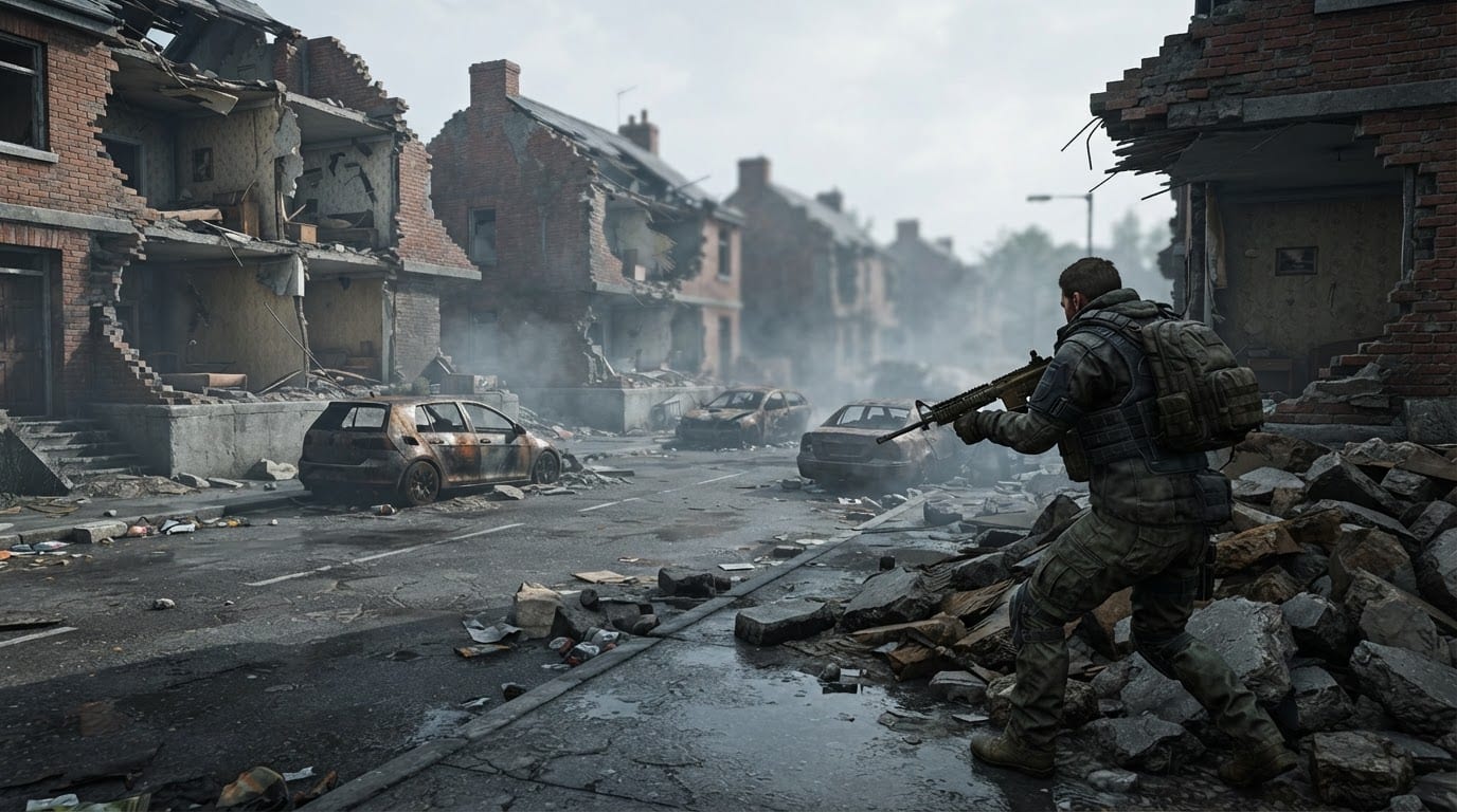Bairro residencial destruído