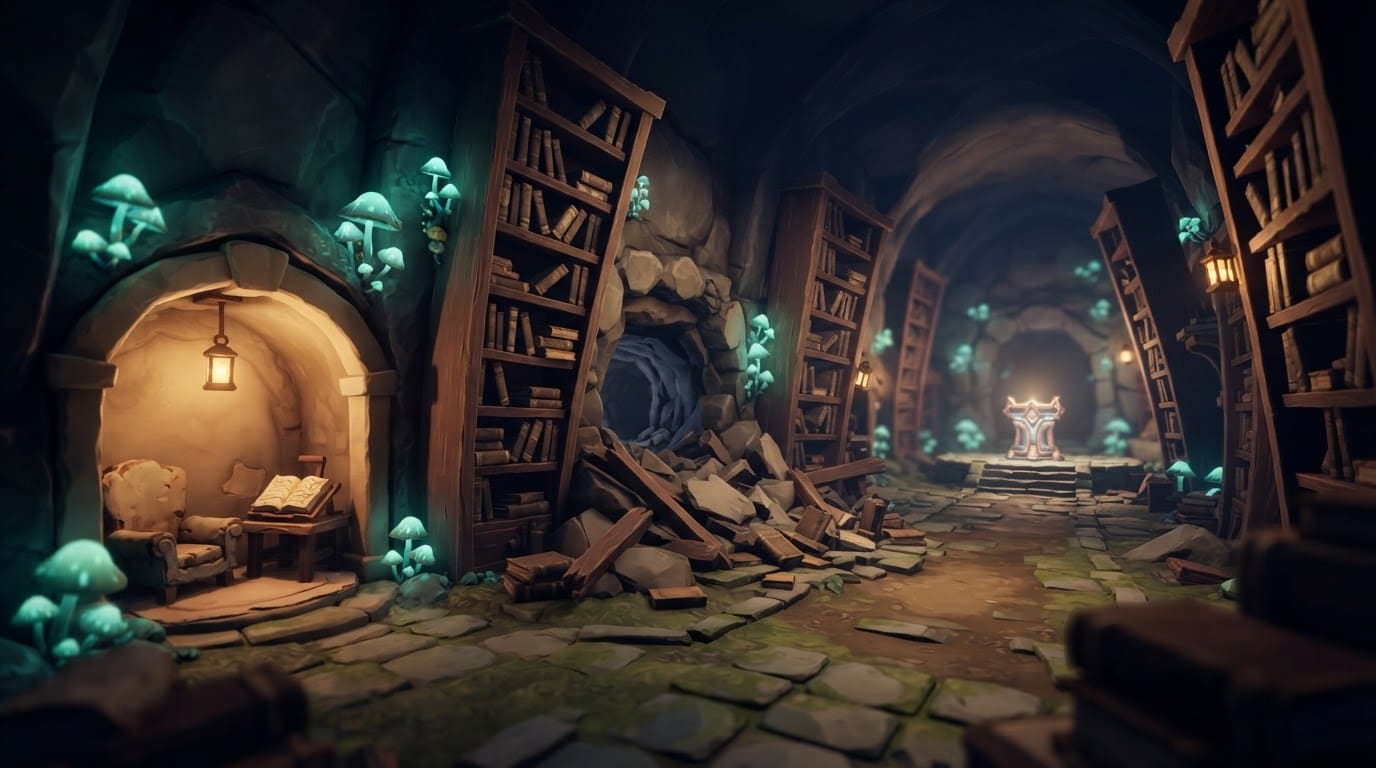 A mossy underground library