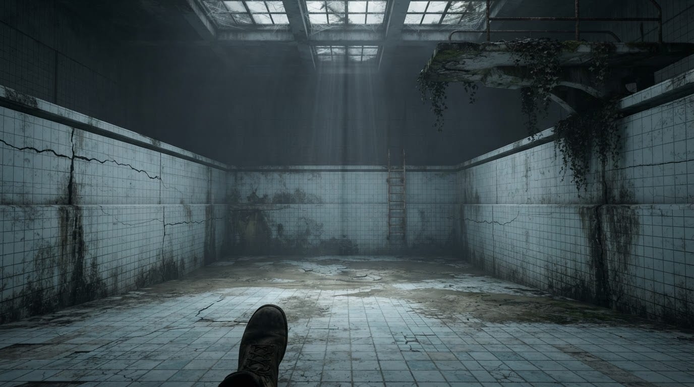 A drained abandoned swimming pool