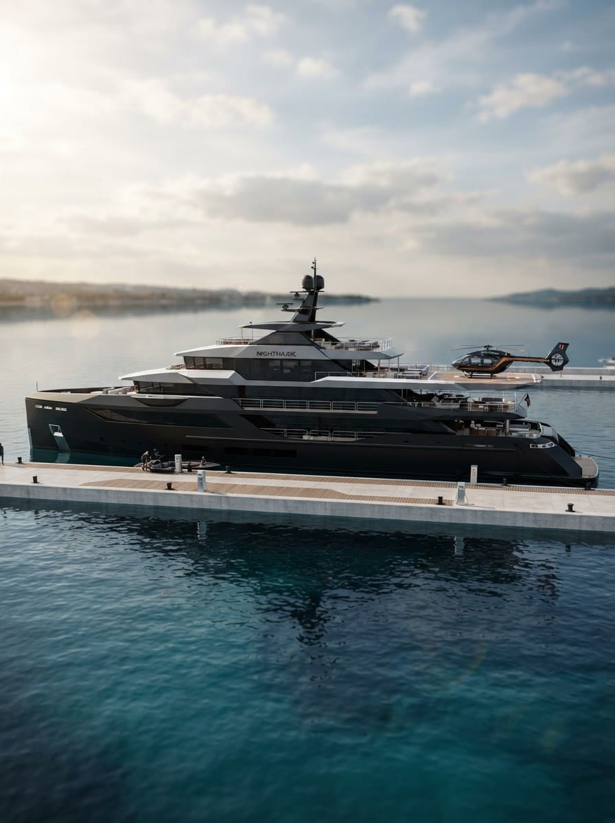 Large black superyacht