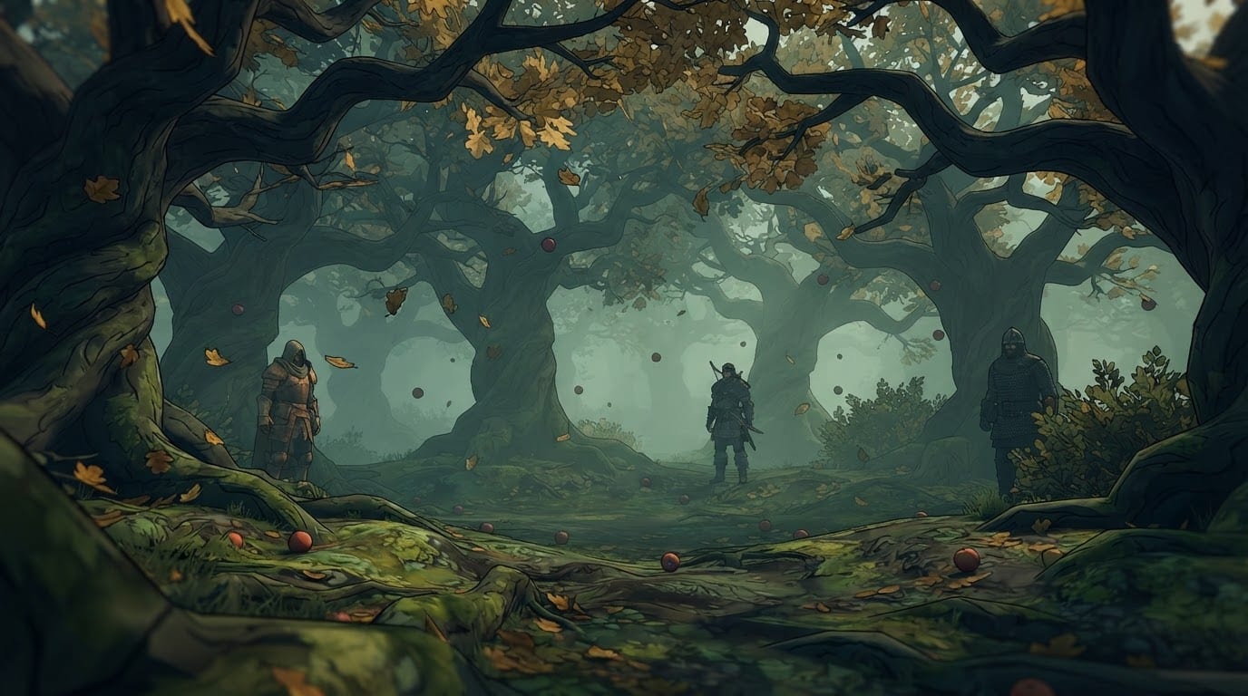 The foggy forest clearing