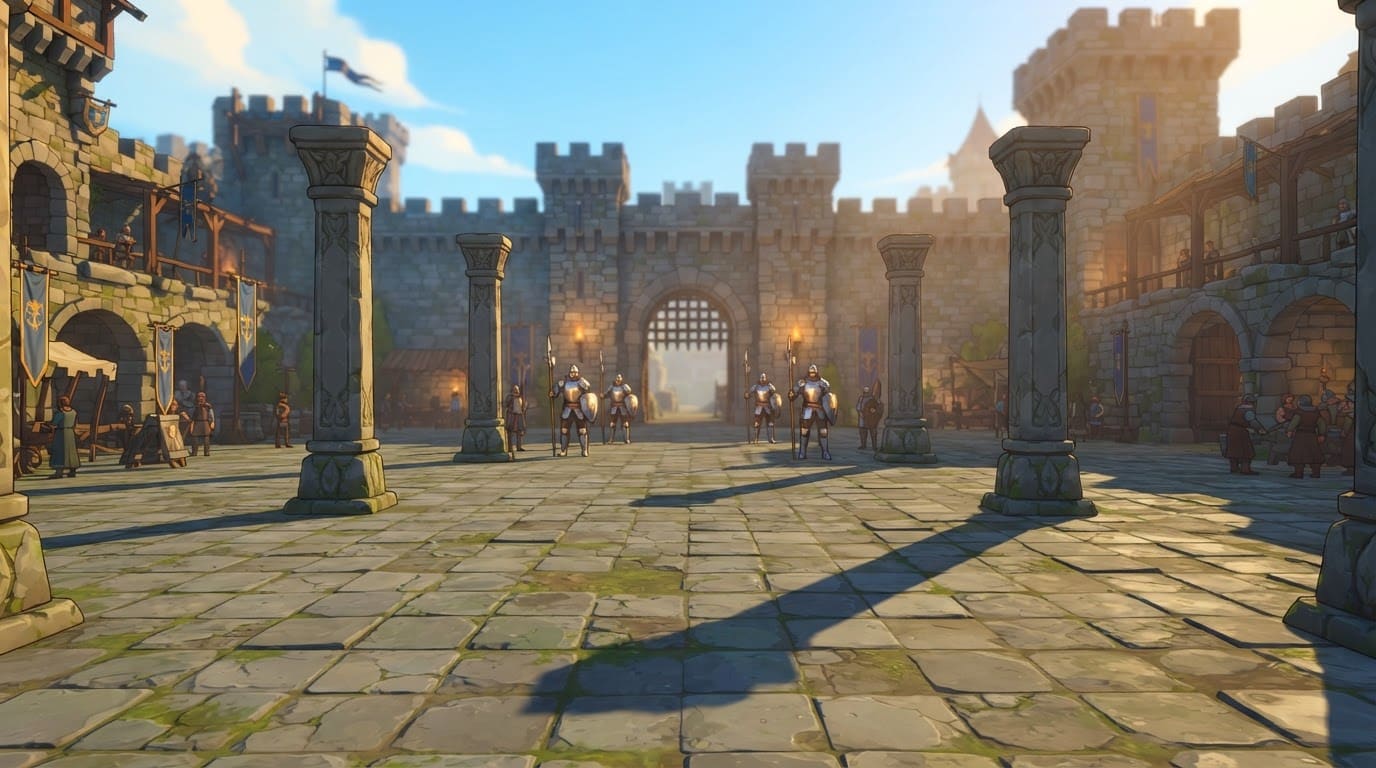 The sunlit castle courtyard