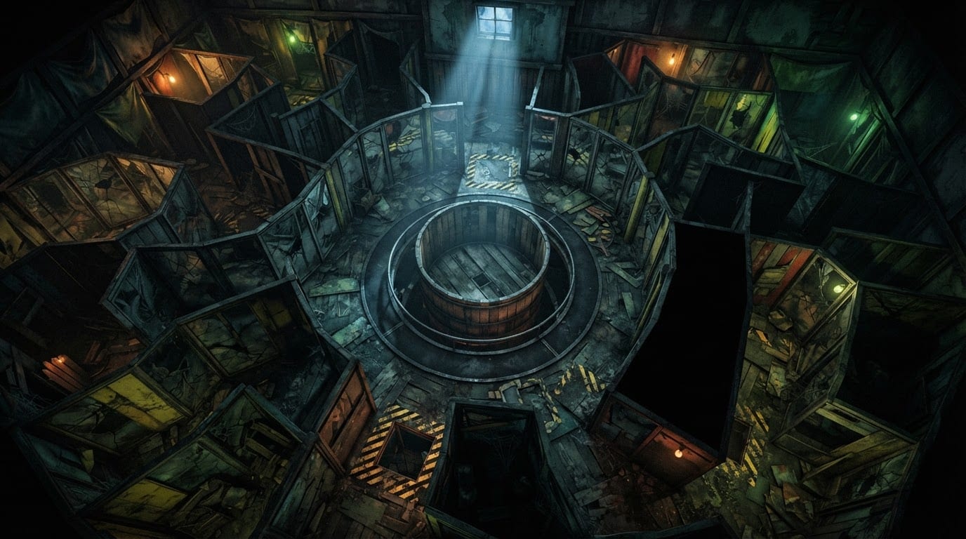 A rotting carnival funhouse