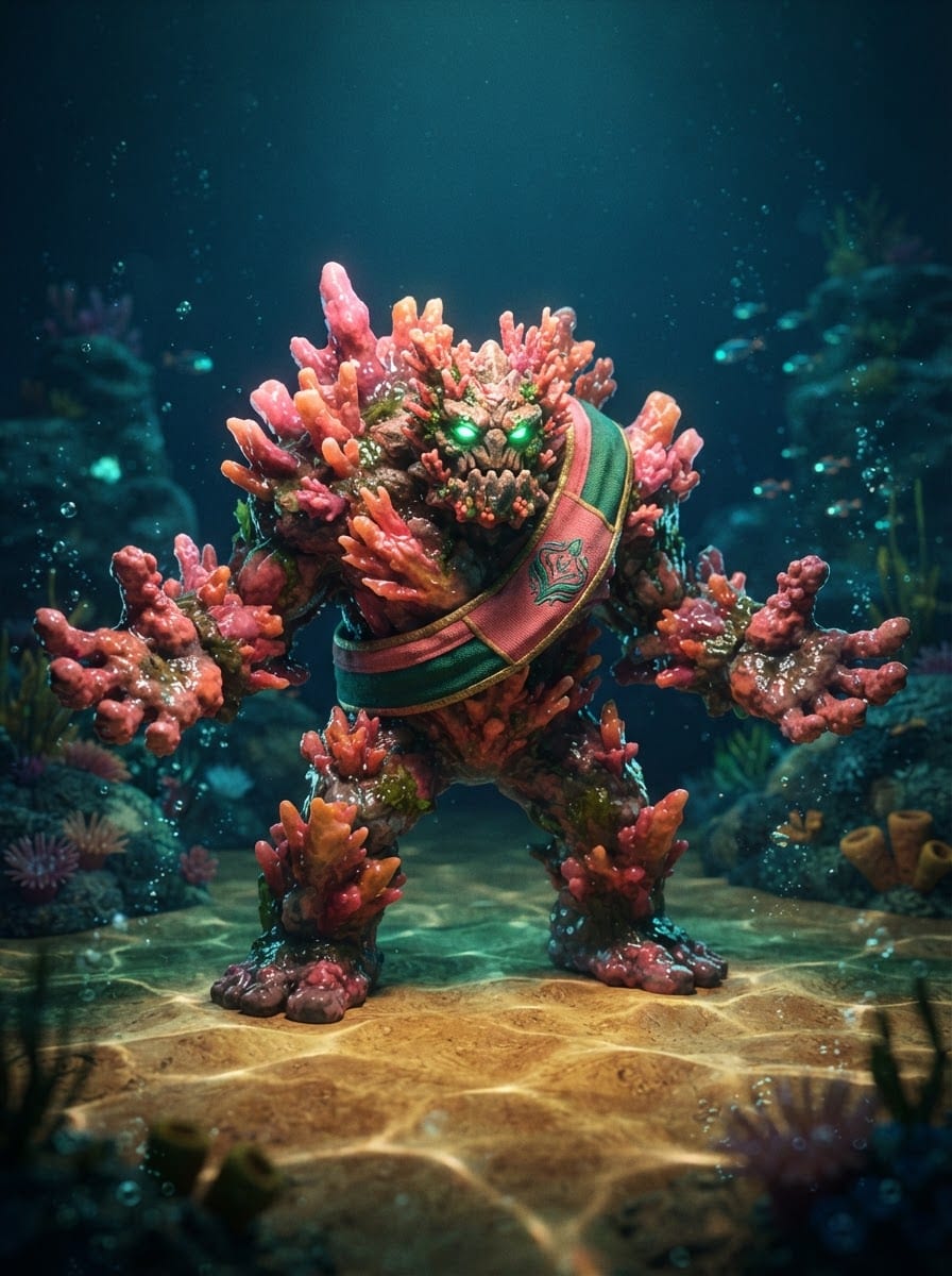 Armoured coral golem goalkeeper