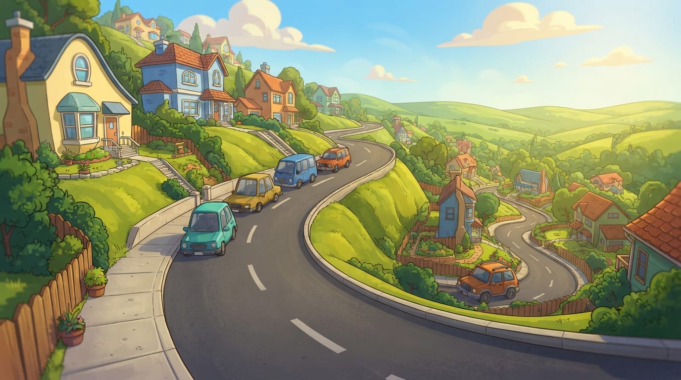 Hilly winding suburb roads