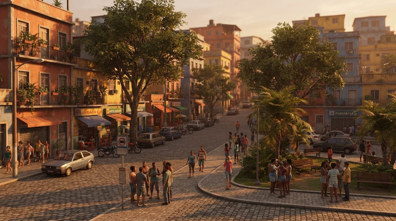 Bairro residencial movimentado