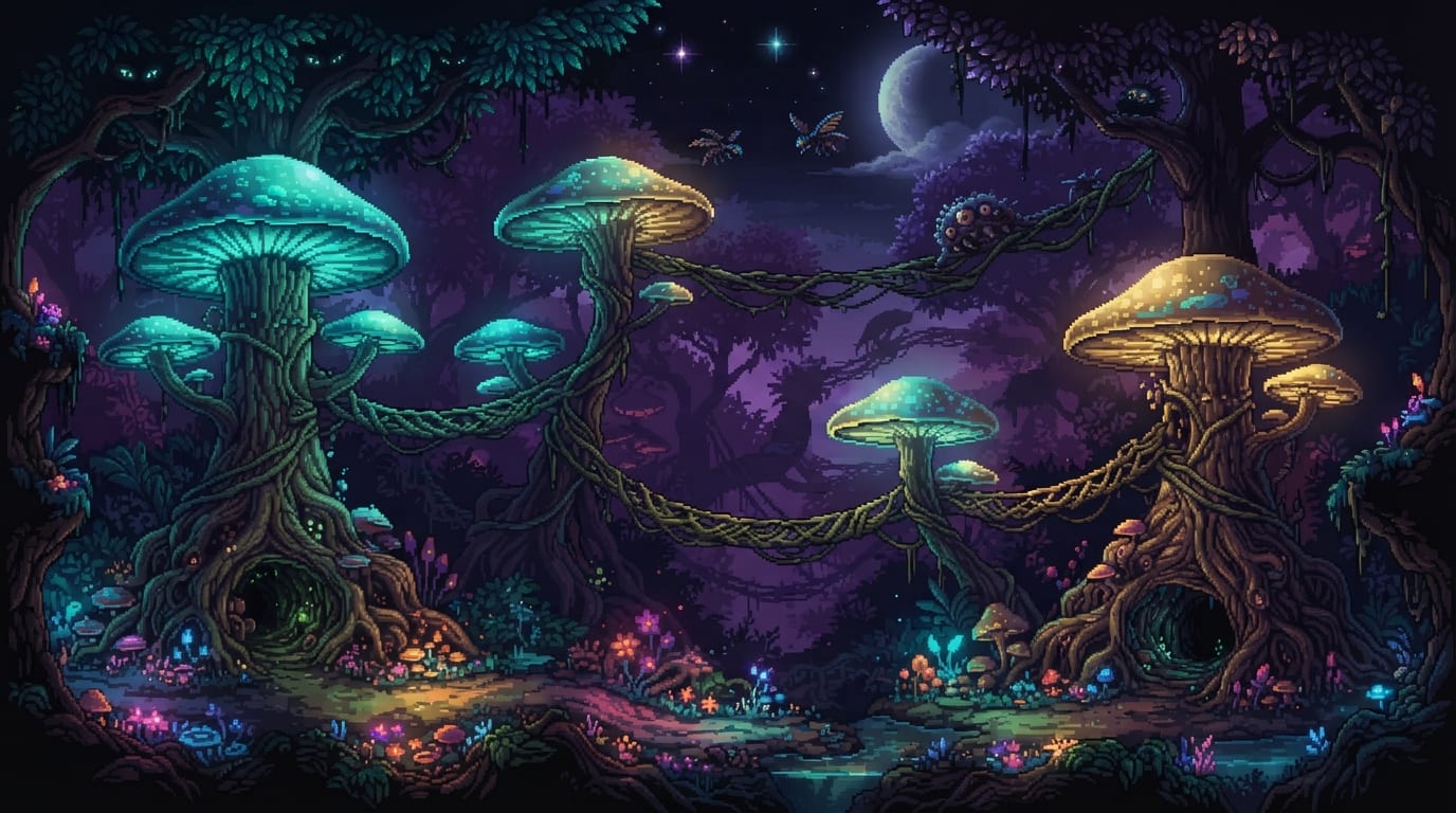 Floresta bioluminescente alienígena