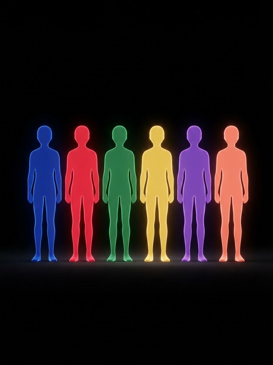 Colour lineup — six choices