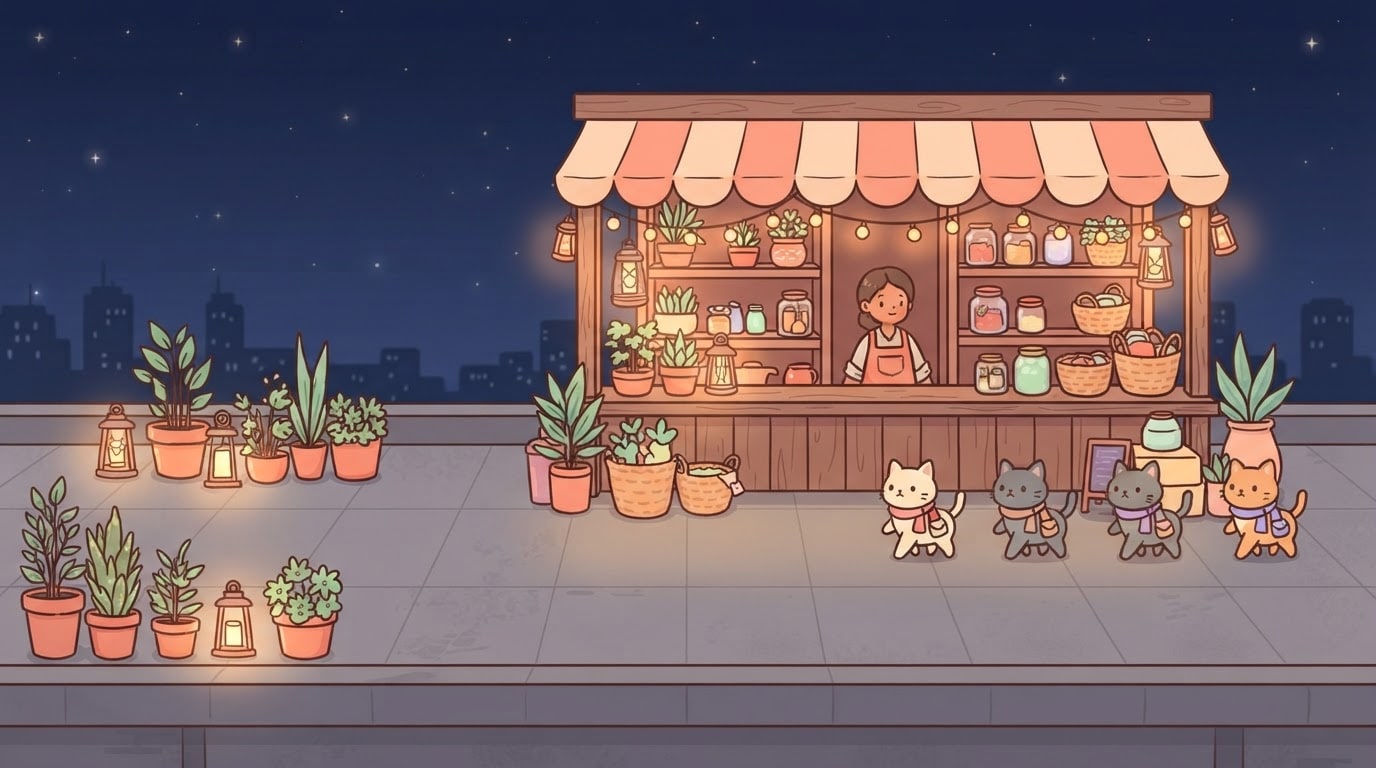 The rooftop night market stall
