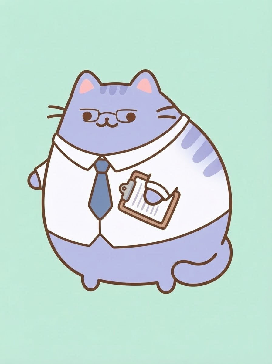 Supervisor Biscuit — Pusheen style, soft lavender