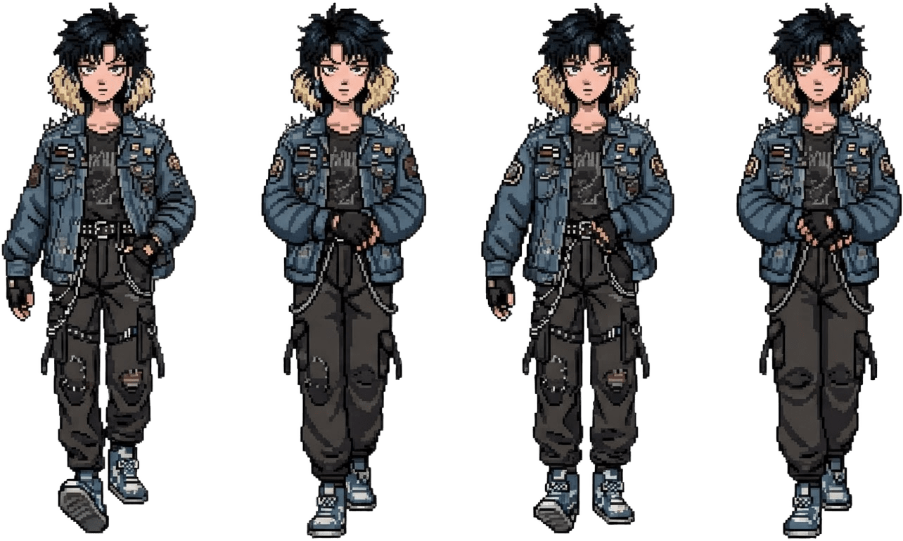 Image: Pixel art walk cycle sprite sheet of this exact sa