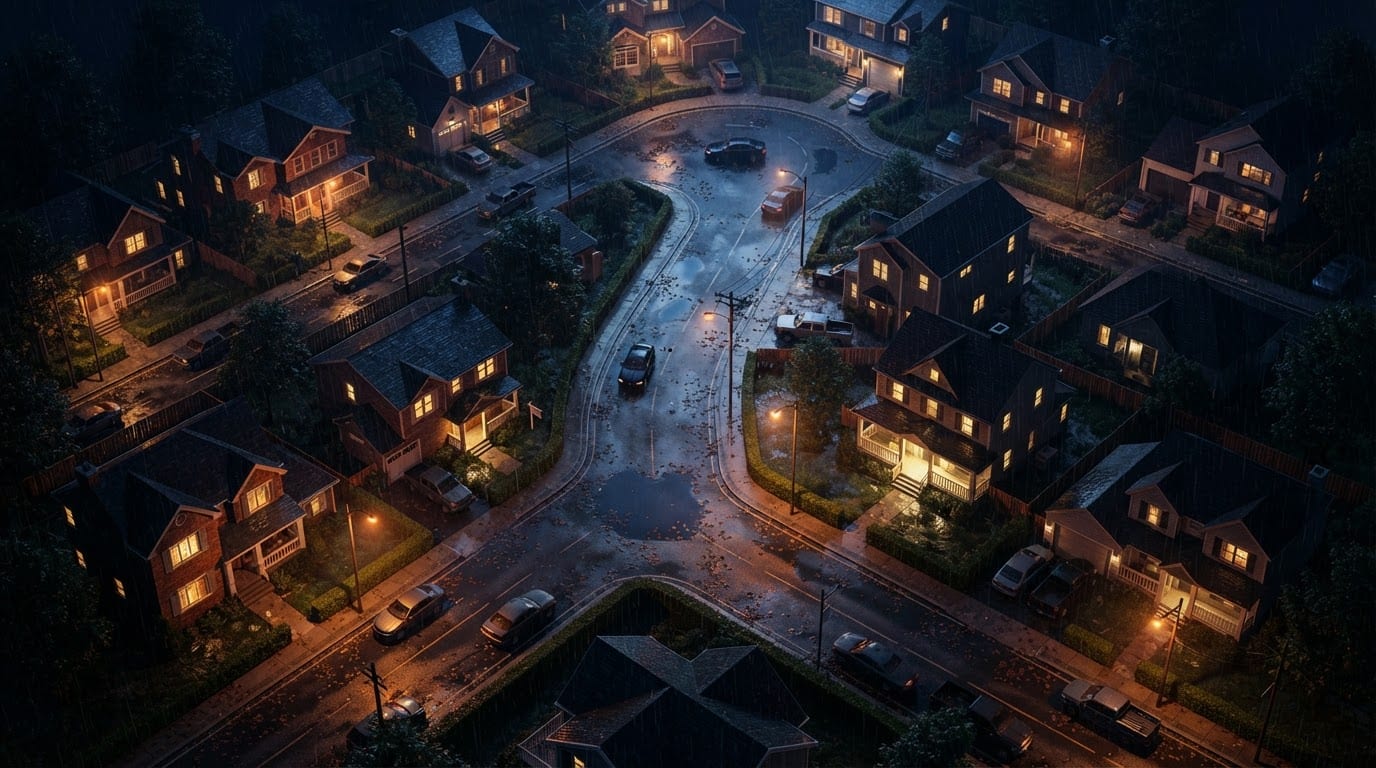 Rainy night suburb