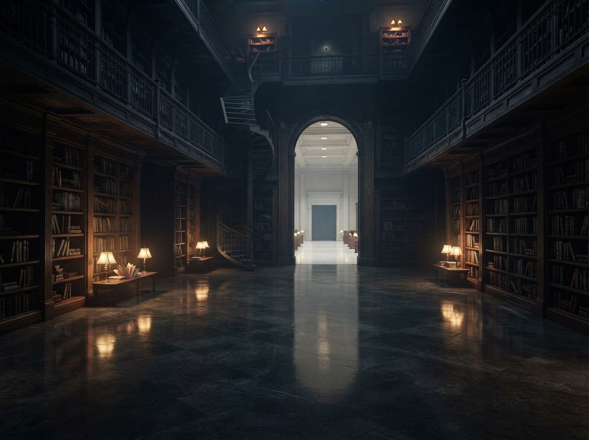 Private museum — elegant gallery with impossible geometry