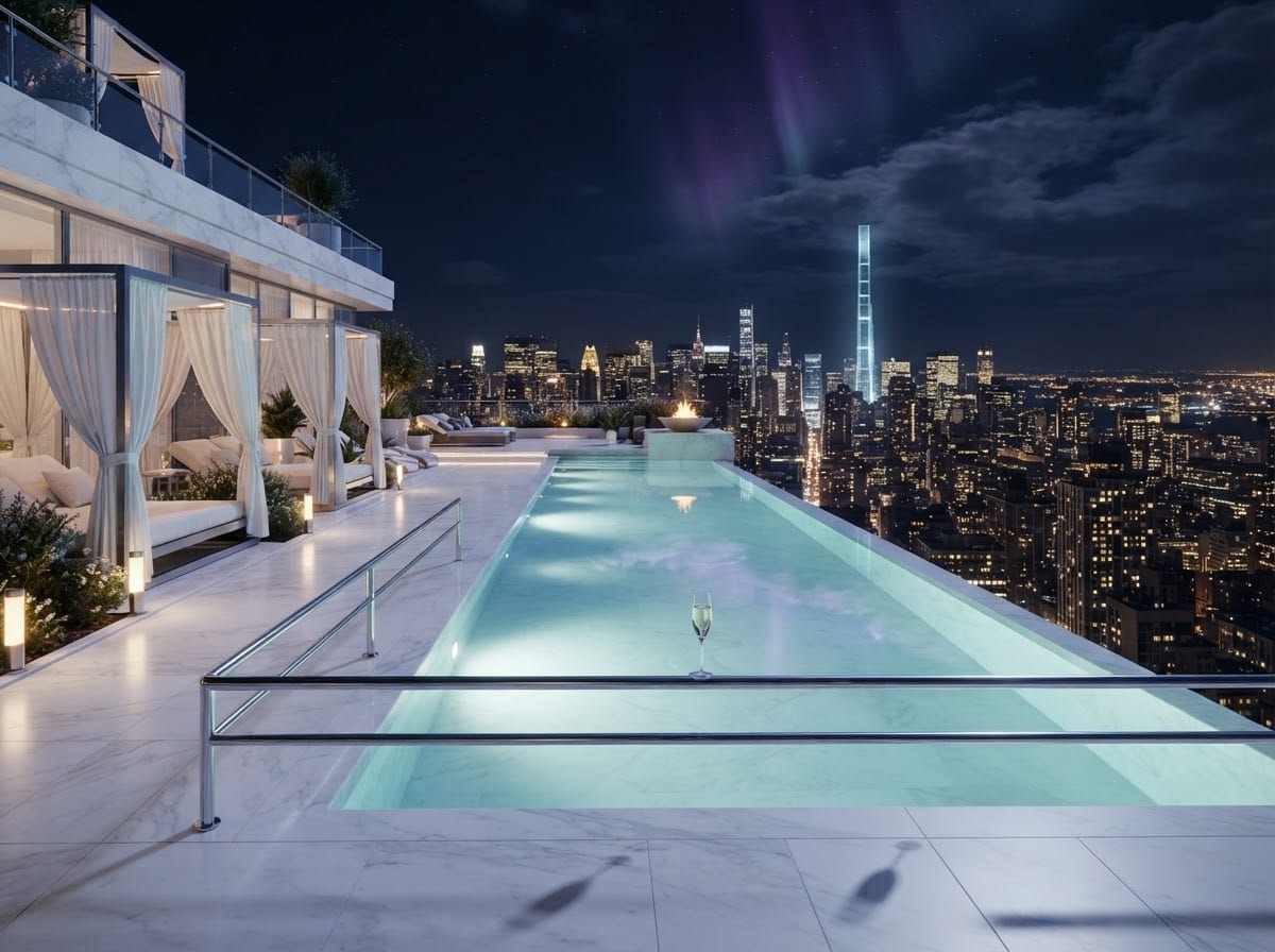The rooftop date — infinity pool and a sky that shifted