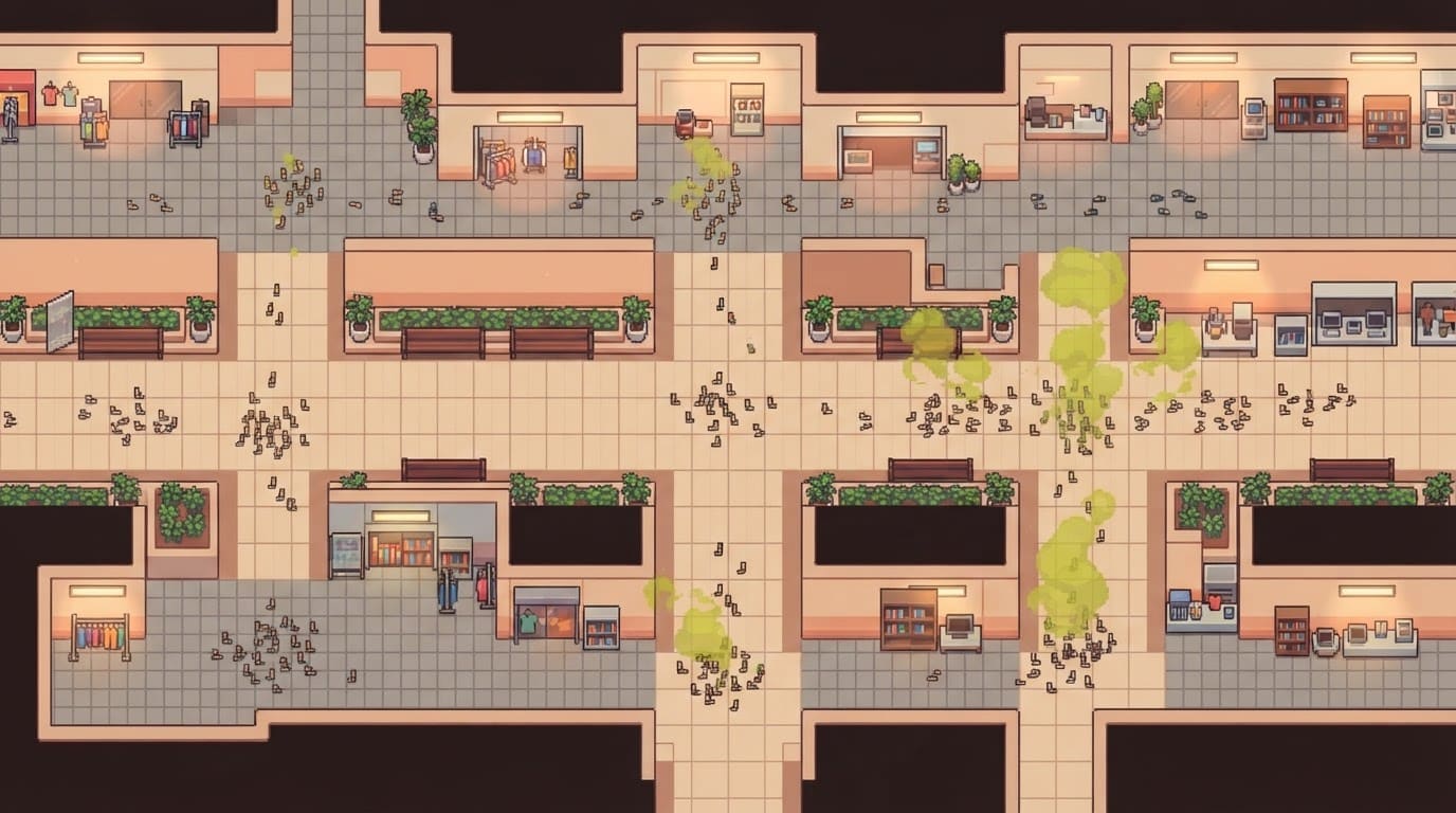 A packed indoor mall