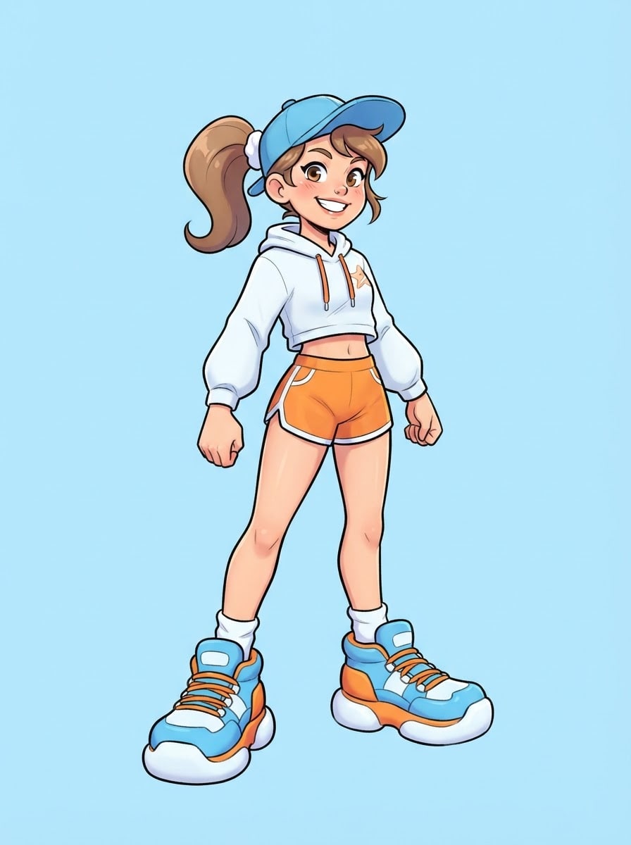 Sporty shorts-and-sneakers girl