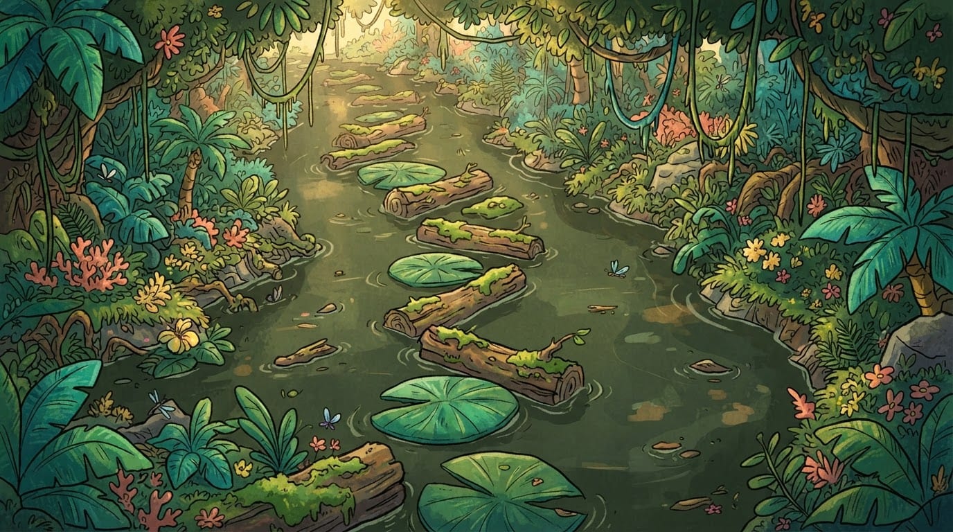 Misty jungle river